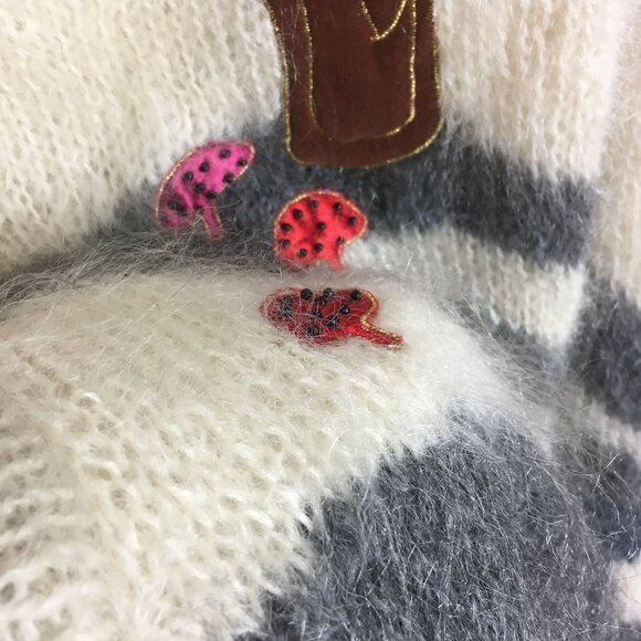 Vintage M L Mohair Wool LINED Handmade Shaggy Cardigan Sweater Mushrooms NORWAY - Picture 7 of 12